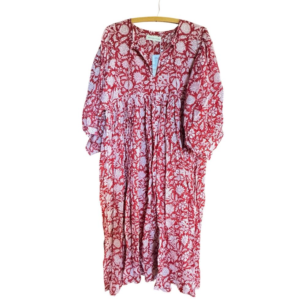 DAUGHTERS OF INDIA NWT Kyra Midi Dress Saffron Red Sz XL Block Print 100% Cotton - Picture 2 of 14
